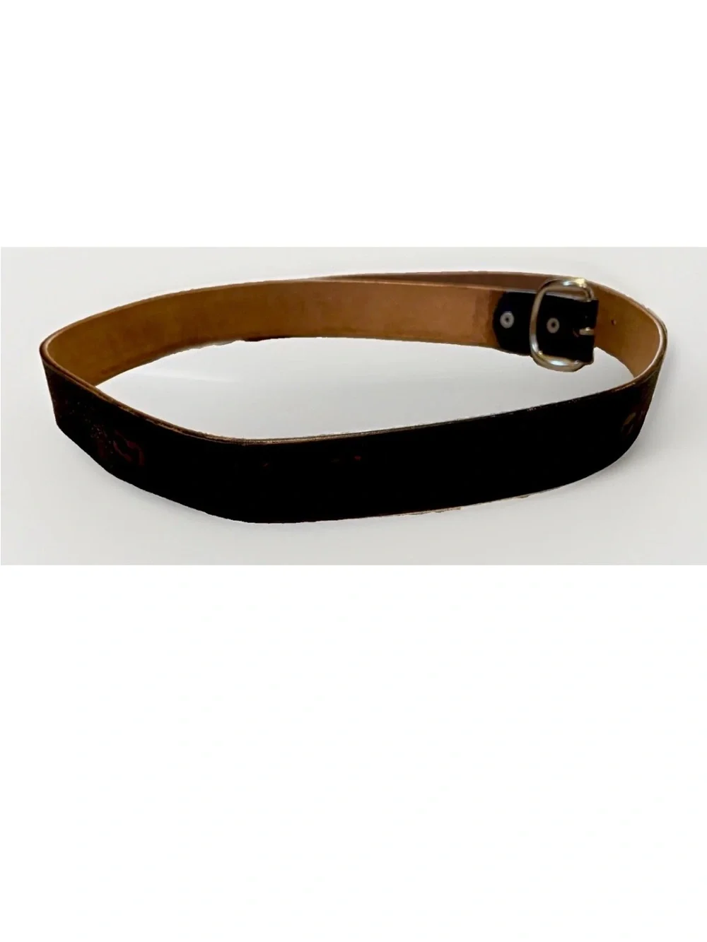Vintage Hand Tooled BLUEGRASS Guitar Brown Leather Belt Musical Motif 47”